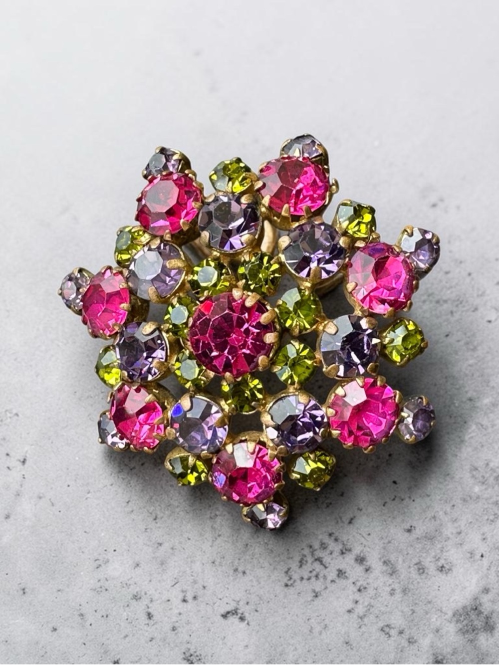 Vintage Austrian Multi-Color Crystal Floral Brooch